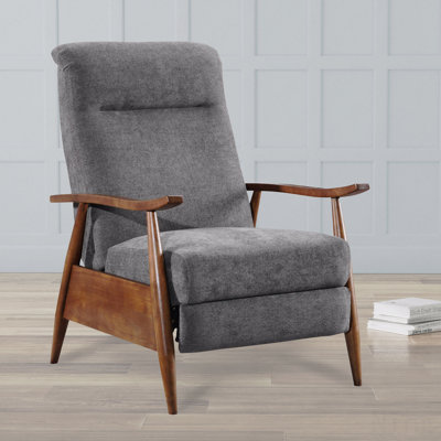 Charcoal Wood Arm Push Back Recliner Chair