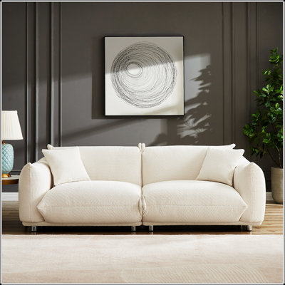 Oversized Loveseat Sofa For Living Room, Sherpa Upholstery With Metal Legs, 3 Seater Couch With Solid Wood Frame And 2 Pillows