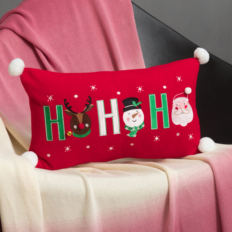 Housse de coussin décorative de Noël, Ho Ho Ho, 12 po x 20 po, Rouge/blanc/vert