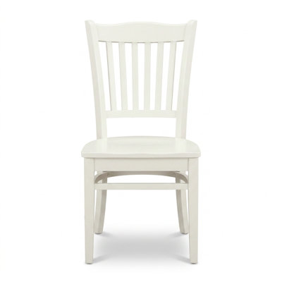 Ensemble de salle à manger rectangulaire 7 pièces en bois dur asiatique fini blanc lin, comprenant 6 chaises, sièges en bois et dossiers à lattes.