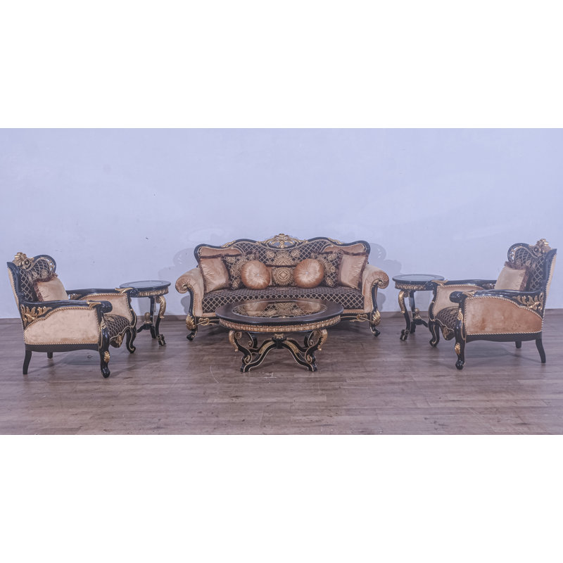 Loveseat, Black/Gold Linen Blend, Brown