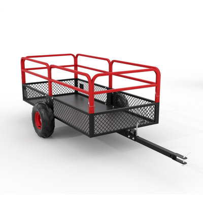 Remorque de remorquage derrière le chariot robuste de 1 600 lb, remorque utilitaire VTT / UTV de 22 pieds cubes avec côtés amovibles, pneus tout-terrain pour tondeuse à gazon, tracteur, clôture et moyeu rouges, rouge