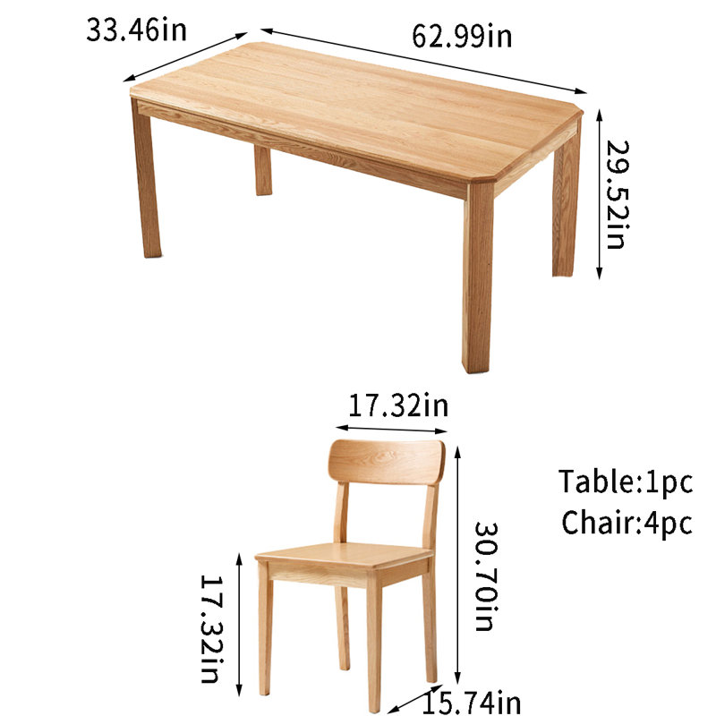 Ensemble de salle à manger rectangulaire l 33,46 po, H 29,52 po x L 62,99 po x l 33,46 po, 7