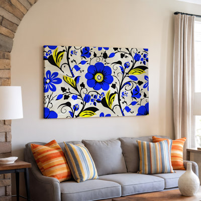 Canvas A Vibrant And Intricate Turkish Floral Pattern Featuring A Rich Wall Art Array Of Blue And Yellow Hues The Design Showcases Canvas Wall Art
