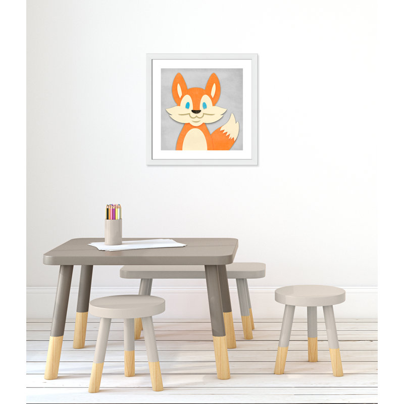«Cheery Fox», impression sur papier, H 22,5 po x l 22,5 po x P 0,6 po, Encadré plat blanc