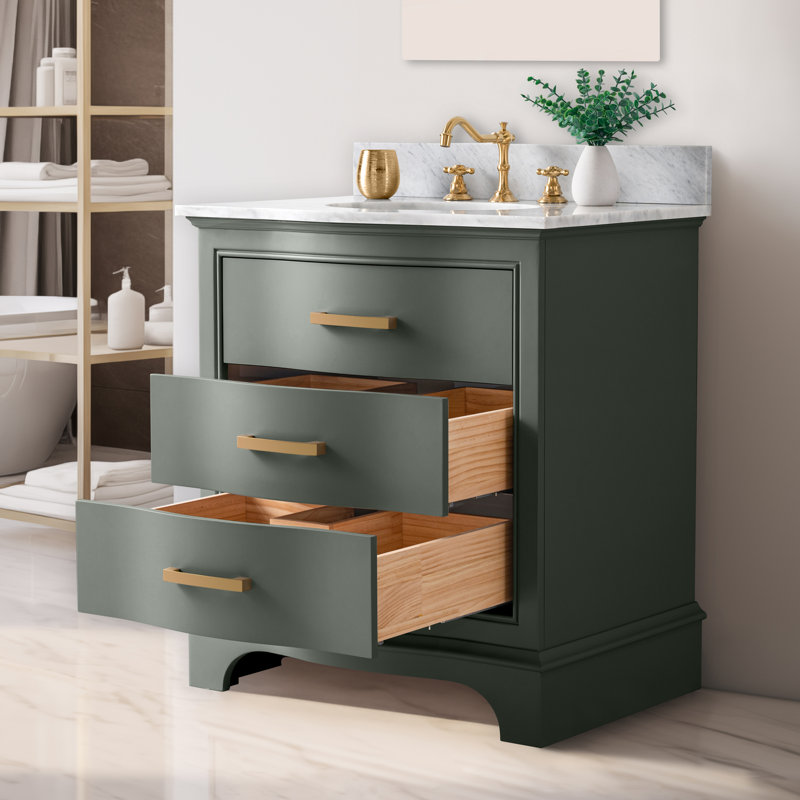 Ensemble de meuble-lavabo simple 30 po Goleta, Vert rétro / or brossé