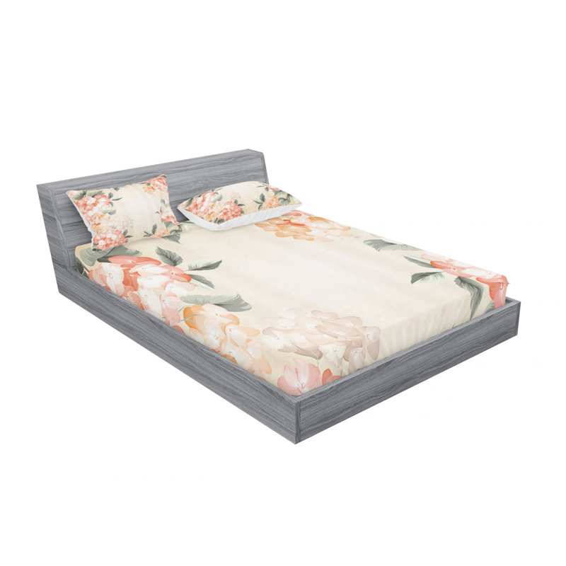 Microfiber Floral Sheet Set, Blooming Hydrangea Flowers, Queen Sheet Set with Fitted Sheet
