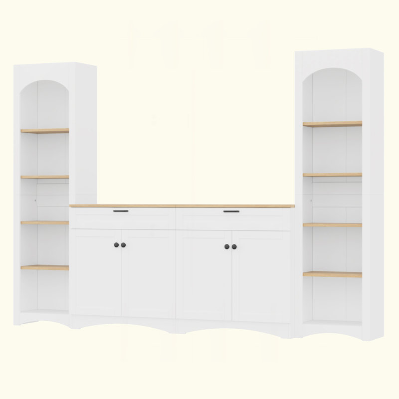 3-Piece Farmhouse Entertainment Center with Storage Cabinet for TVs Up to 70", White