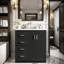 Meuble-lavabo de 30 po avec lavabo en céramique, structure en bois massif, rangement ambre, portes et tiroirs à fermeture en douceur, assemblage facile, armoire polyvalente-2039611727