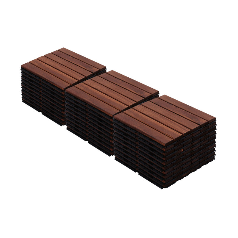 Brown Acacia Hardwood Interlocking Outdoor Deck Tiles, 12" x 12"