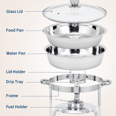 2-Piece / 4-Piece 5-Quart Stainless Steel Chafing Dish Buffet Set with Glass Lids, Drip Trays & Holders