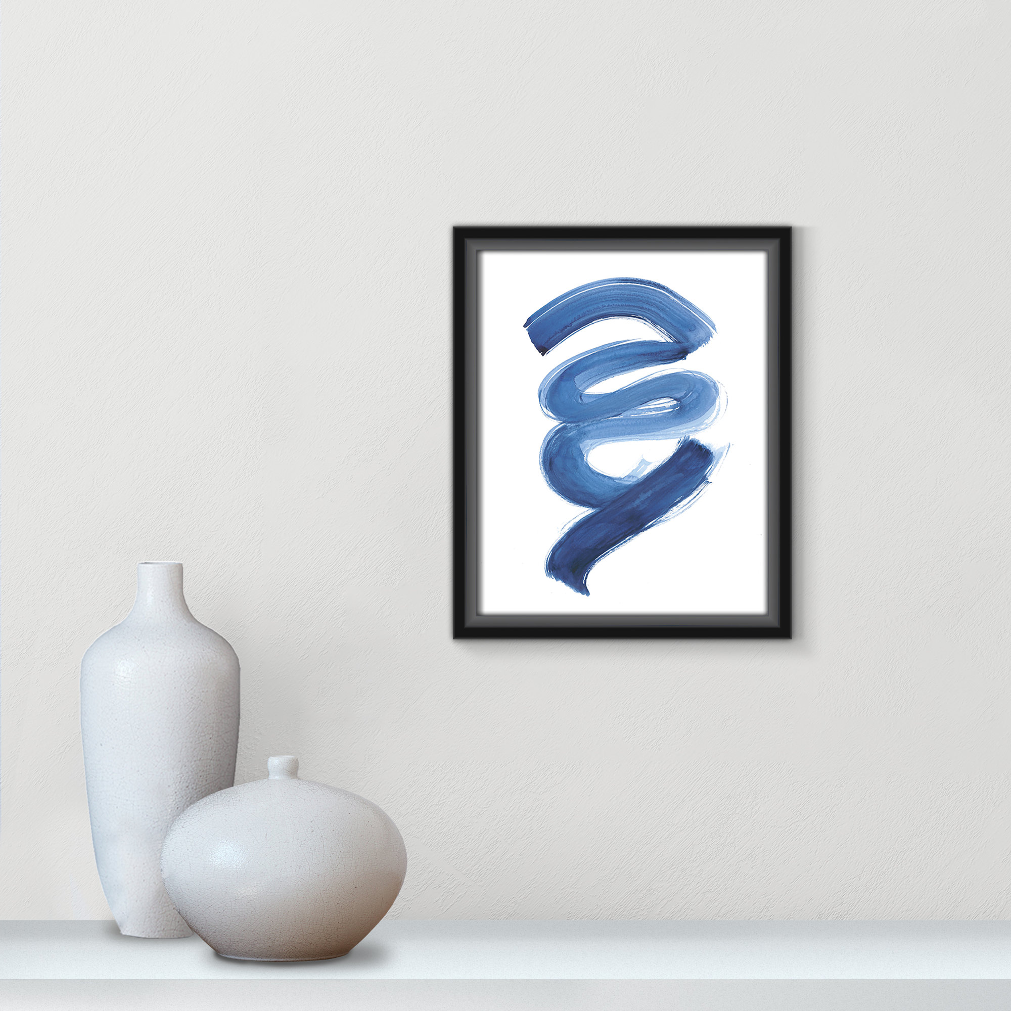 Slinky Indigo I by Filippo Ioco - Painting Print, Black Framed Canvas, 11.5" H x 9.5" W x 2" D