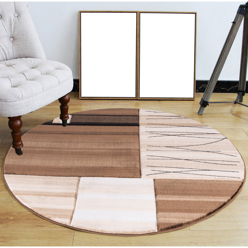 Tapis brun / beige Anjolie, Rond 8 pi 1 po