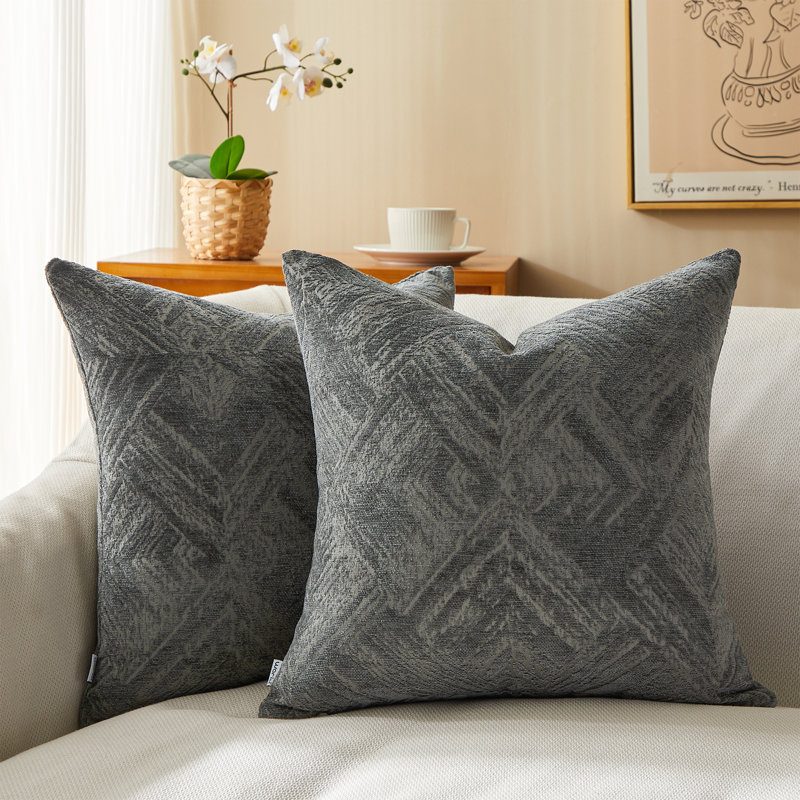  Chenille Throw Pillow Cover, 18" x 18" x 1", Gray
