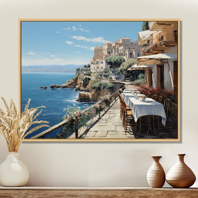 Italie, Amalfi Coast Romance - Italie, art mural, H 24 po x l 32 po x P 1 po, Maple Floater Framed