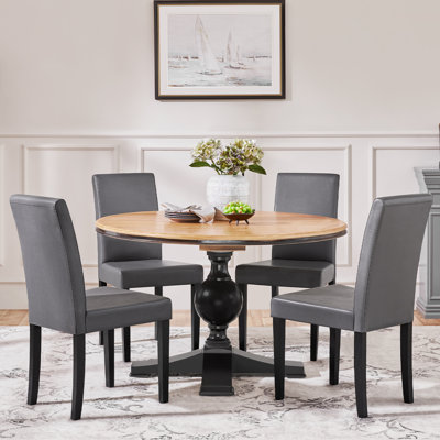 4PCS Faux Leather Dining Room Chairs High Back Padded Rubberwood Legs