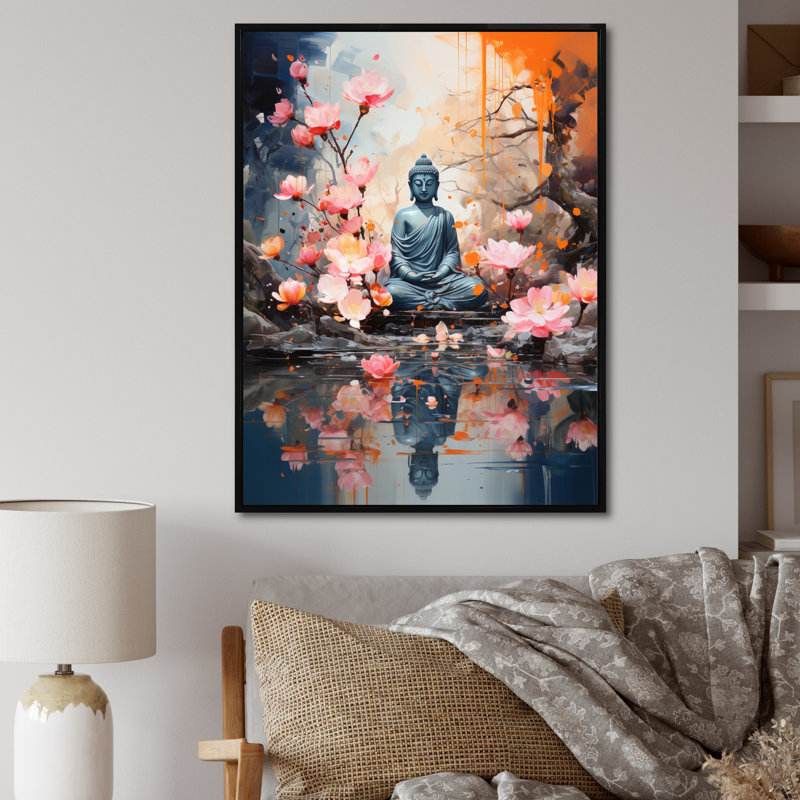 Floral Buddha In Meditation I sur impression sur toile, H 44 po x l 34 po x P 1,5 po, Cadre flottant noir
