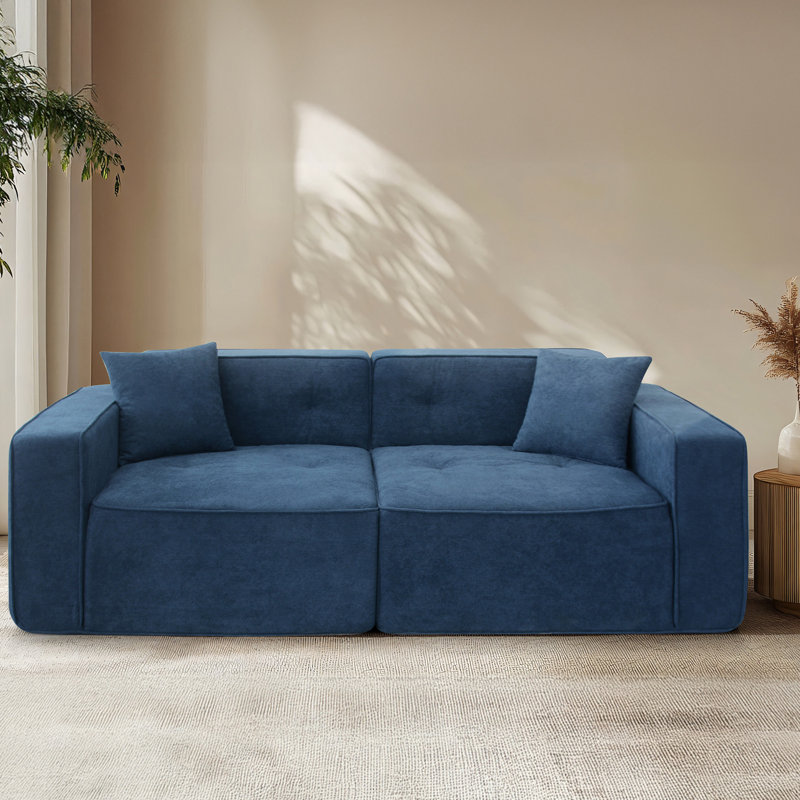 Lit confortable en velours bleu avec espace de rangement organisé, H 27,75 po x l 88,47 po x P 37,88 po, Bleu