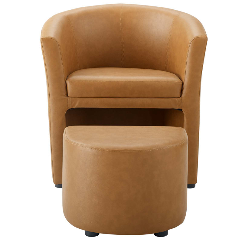 Fauteuil et repose-pieds en similicuir Divulge de Modway, Similicuir brun clair