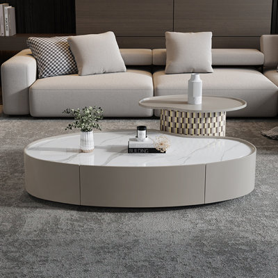 Modern minimalist oval sintered stone coffee table