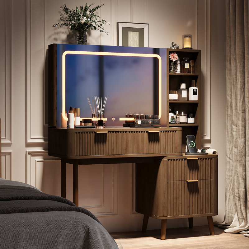 Meuble-lavabo moderne avec miroir à DEL, Brun