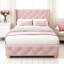 Velvet Upholstered Bed With Slatted Frame And Headboard Button And Rivet Upholstery-778760821-805193060