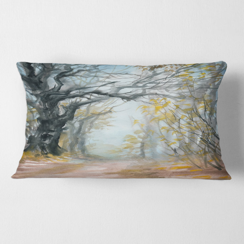 Coussin d'automne imprimé «Autumn Misty Forest - Lake House»