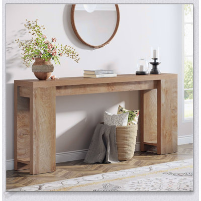 70.9 Inch Extra Long Farmhouse Console Table With Storage, Rustic Grey Wood Sofa Table For Narrow Spaces And Entryways by Ophelia & Co.