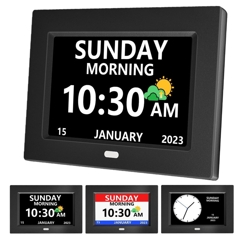 7 Inch Clock With Date And Day Of The Week For Seniors, Large Display Digital Clock, 3 Display Modes