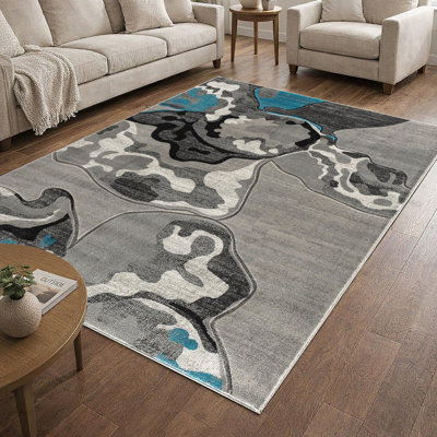 Tapis rectangulaire gris 8 pi x 8 pi, tapis de salon en polyester ciselé à la main