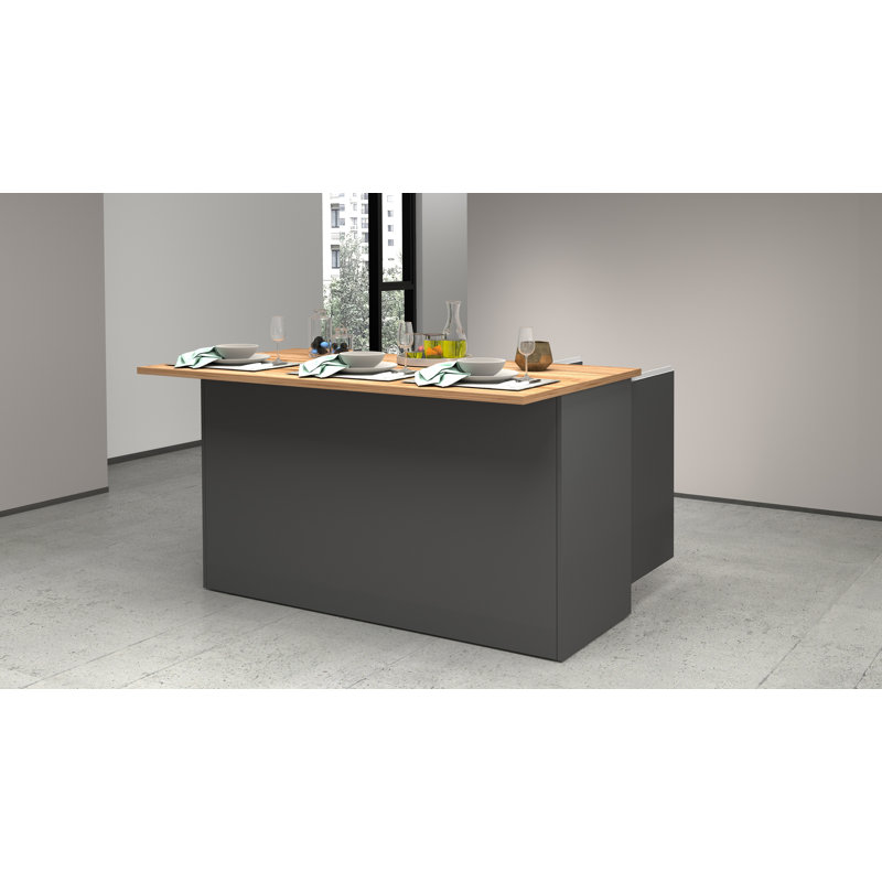 Pameal Wood Kitchen Island, Oak Wood, Grey