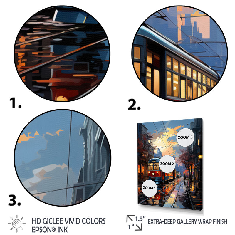 City trains at Night sur impression sur toile, H 44 po x l 34 po x P 1,5 po, Toile tendue