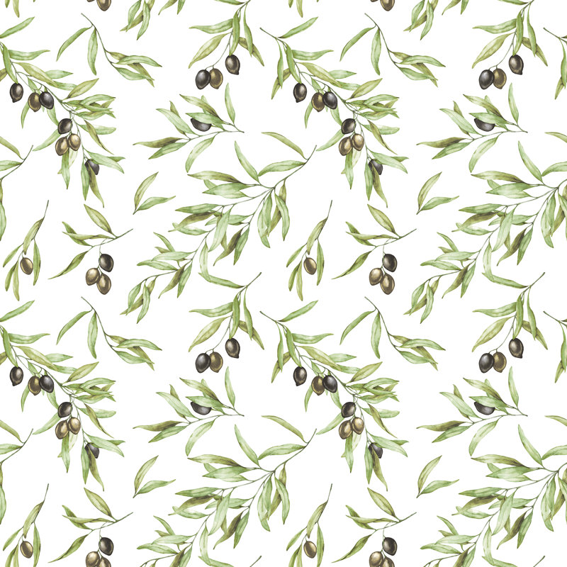 Just Kitchens Olive Leaf Drupe 33' L x 21" W Wallpaper Roll