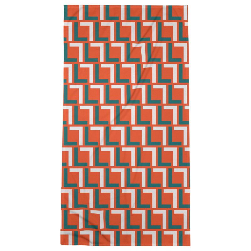 Serviette de bain, Orange / turquoise / blanc
