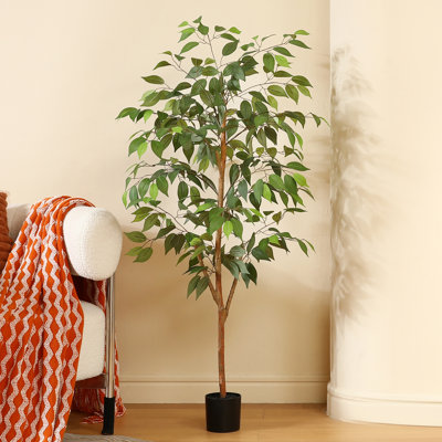 Adcock Artificial Ficus Tree in Pot with Realistic Leaves and Natural Trunk