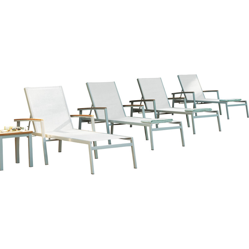 Travira 8 Piece Chaise Lounge Set, Natural Sling, Teakwood Natural