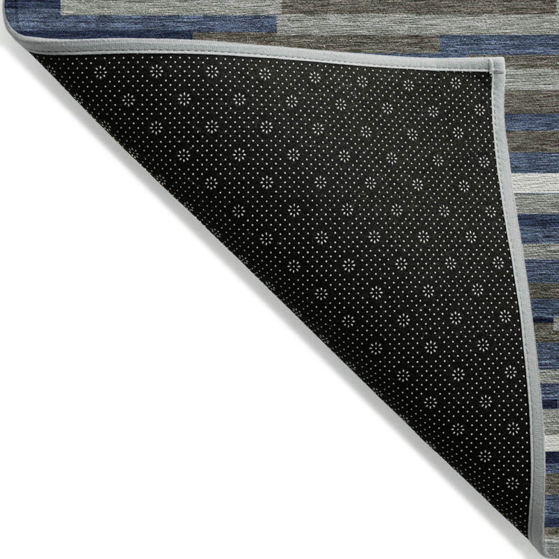 Tapis extérieur lavable rayé bleu marine, gris et ivoire 3 pi x 5 pi