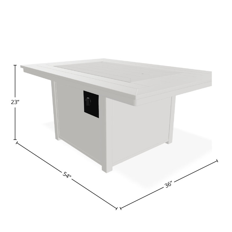 Table de feu 36 po x 54 po en polymère de qualité marine avec tablette au propane, Neige