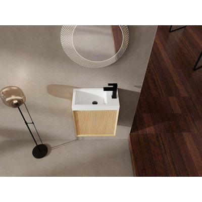 Ensemble de meuble-lavabo mural 18,5 "avec lavabo en résine, porte simple fermée, ensemble d'armoires de salle de bain
