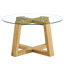 Table basse en verre trempé transparent avec plateau en bois, rehaussant le salon et la chambre à coucher