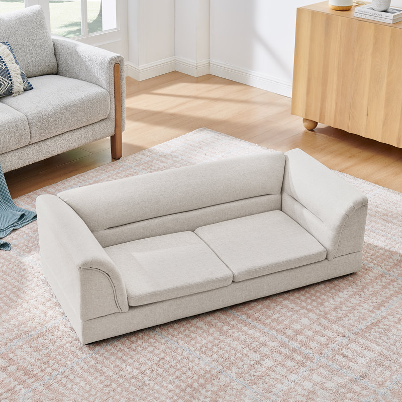 Canapé pour chien surdimensionné en lin avec accoudoirs courbés et rectangulaires pour chien de grande taille et surdimensionné beige