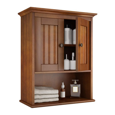  Armoire murale en bois brun rougeâtre, armoire de rangement pour salle de bain avec portes et tablette réglable, armoire murale rustique pour salle de bain, salon, cuisine, armoire