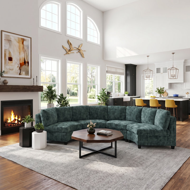 Canapé d'angle modulaire incurvé avec assise profonde et coussins amovibles