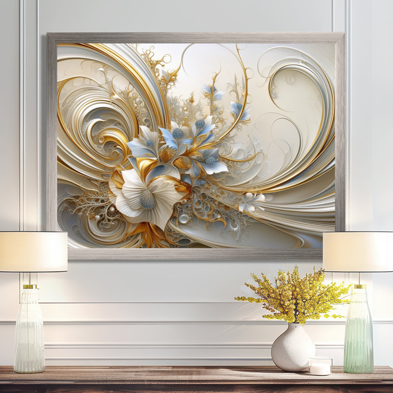 Spirale florale tourbillonnante Tender Light Blue, H 24 po x l 32 po, Cadre photo unique, Argent argent