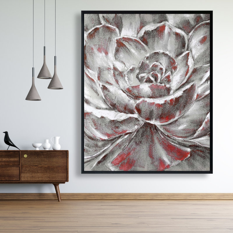 Gray And Pink Flower Print On Canvas