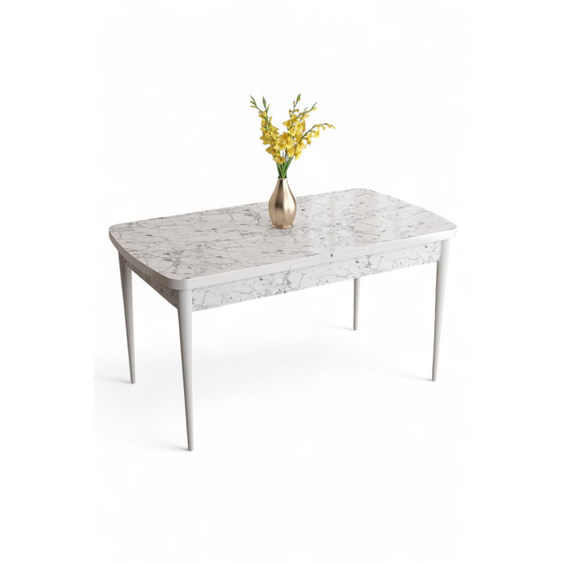 Table de salle à manger moderne en marbre avec pieds en métal, couleur blanche, 44,9 po x 30,7 po x 27,6 po | Fabrication 100% MDF durable | Conception élégante et élégante, parfaite pour les salles à manger contemporaines et les espaces de divertissement