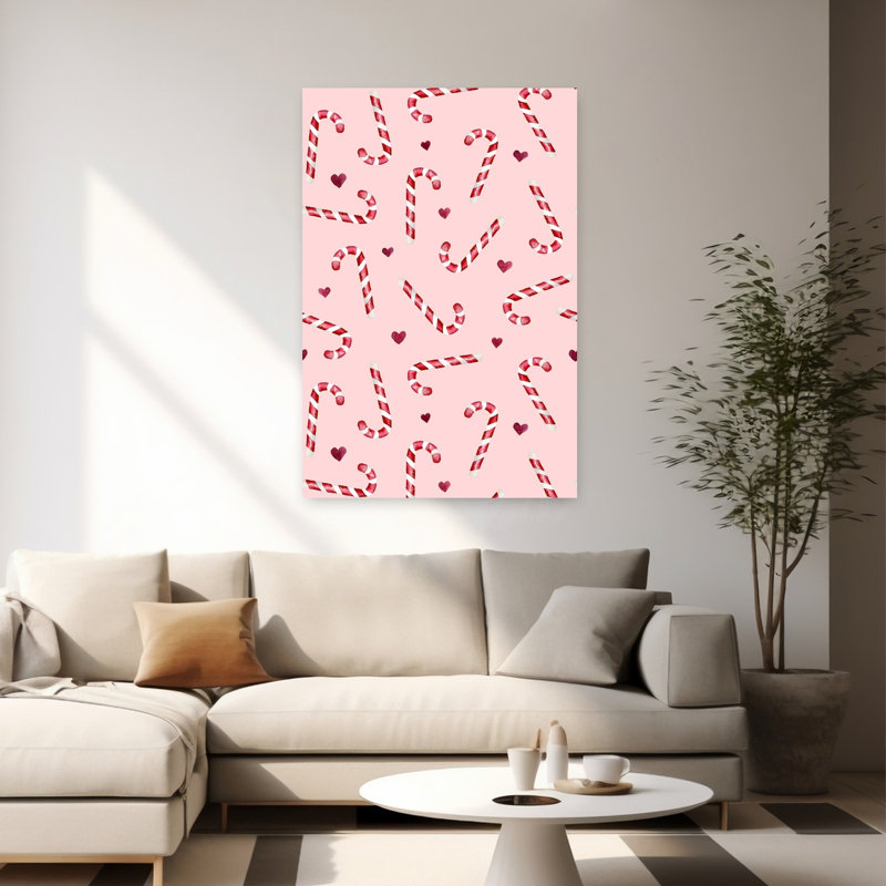 Sweet Candy Cane Pattern Abstract Contemporary Winter Wall Art Print by Karen Menzenbach - Wrapped Canvas Print