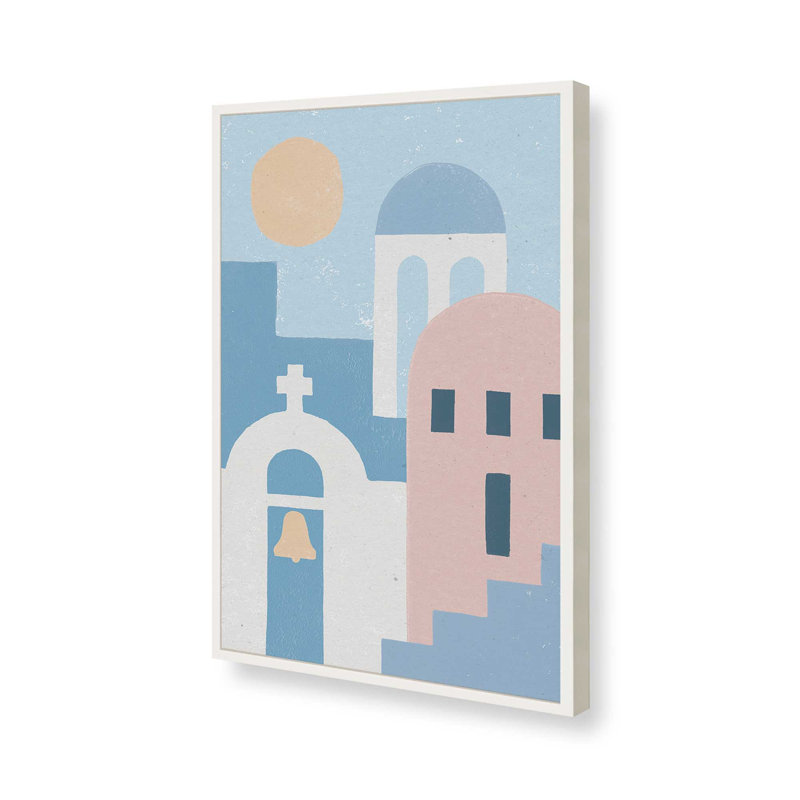 Santorini Sunlit Dreams II, reproduction encadrée, H 21 po x l 17 po, Encadrement de coin ouvert blanc opaque