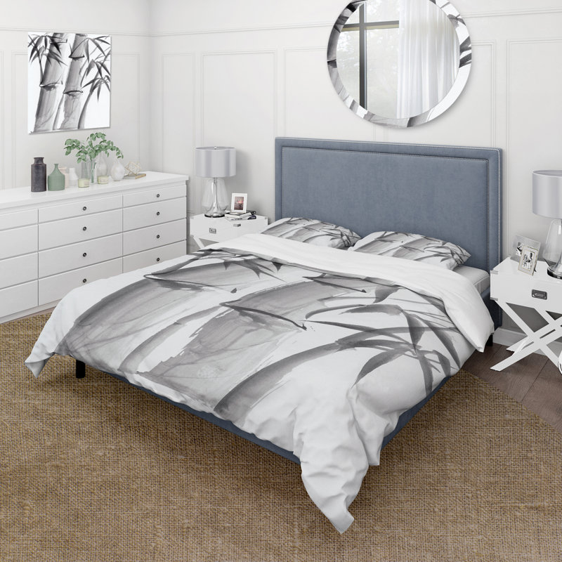 Ensemble de housse de couette traditionnel en bambou monochrome rétro IV - microfibre de polyester