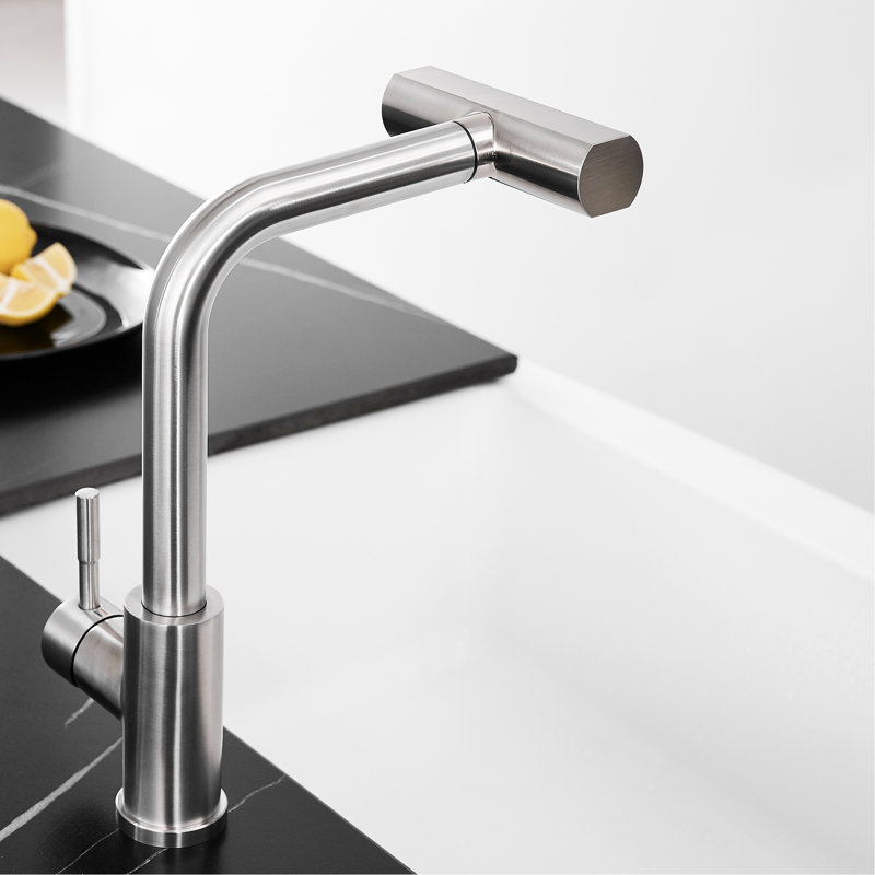 Robinet d'évier de cuisine en nickel brossé avec douchette extractible, touche moderne, robinet pivotant à 360 ° pour la salle de bain et le lavabo, douchette, barre à un trou